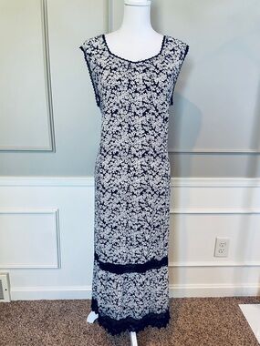 Lola P. Vintage 90s Rayon Dress 18W Daisy Lace Sleeveless Friends Feminine